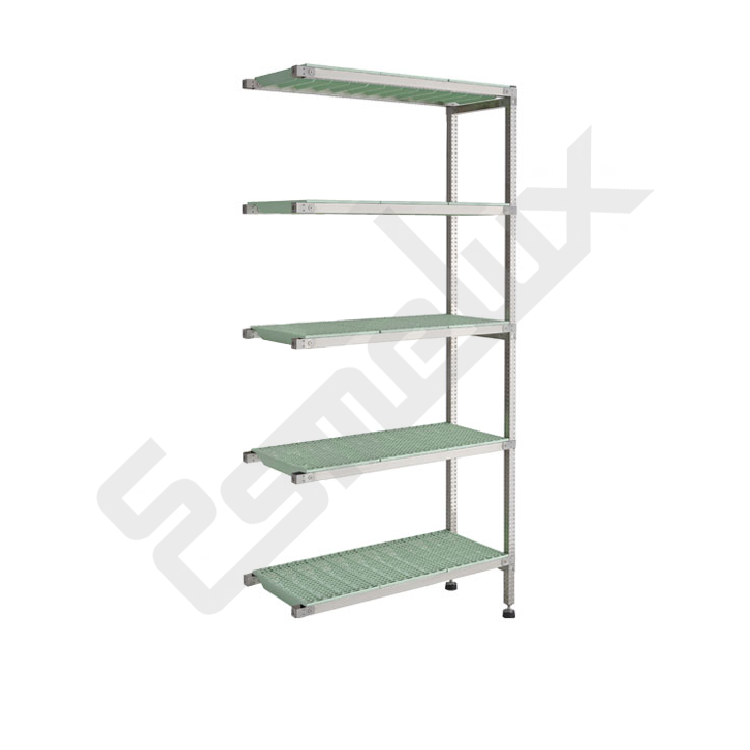 M�dulo adicional de acero inoxidable con 5 estantes de polipropileno de 1200 x 400 x 2000 mm